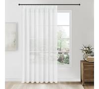 Topfinel Rideau blanc transparent à passants - 280 cm - Extra long - Avec galon fronceur - 300 cm de large - Rideau pour chambre d'enfant et chambre à coucher - 1 pièce