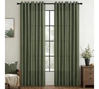 Topfinel Rideau Voilage Vert Olive pour Dressing Rideaux Voilages Fenetre Décoratif Salon Moderne Fenetre Chambre Cuisine Effet Lin et Coton Anti Mouches Intérieur Translucides Oeillets 140x260cm 2pc