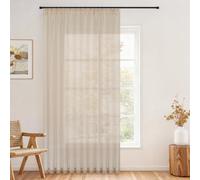 Topfinel Rideaux Beiges pour Salon, 1 pièce, froncés, pour Tringle à Rideaux, Voilage Semi-Transparent, 300L x 280H cm(LxH)