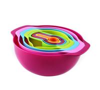 TopHomer Lot de 10 bols gigognes en plastique colorés avec 1 bol filtrant, 1 tasse à mesurer, 1 tamis et petites cuillères pour la préparation des aliments