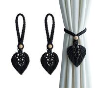 TopHomer Lot de 2 embrasses de rideau en corde Boho - 5 options de couleurs, embrasse à corde tricotée à la main avec perles en bois naturel réglables pour décoration intérieure et extérieure (Noir)