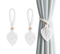 TopHomer Lot de 2 embrasses de rideaux en corde Boho - 5 options de couleurs, embrasses à tricoter avec perles en bois naturel réglables pour décoration intérieure et extérieure (Beige)