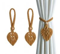 TopHomer Lot de 2 embrasses de rideaux en corde style Boho - 5 options de couleurs, embrasses à nouer en tricot avec perles en bois naturel réglables pour décoration intérieure et extérieure (Marron)