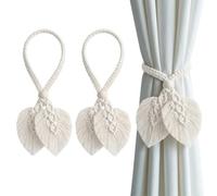 TopHomer Lot de 2 embrasses de rideaux en corde style Boho - 5 options de couleurs, embrasses à tricoter avec perles en bois naturel réglables pour décoration intérieure et extérieure (Feuilles