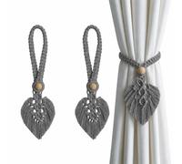 TopHomer Lot de 2 embrasses de rideaux en corde style Boho - 5 options de couleurs, embrasses à tricoter à la main avec perles en bois naturel réglables pour décoration intérieure et extérieure (Gris)