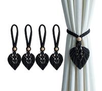 TopHomer Lot de 4 embrasses de rideau en corde style Boho - 5 options de couleurs, embrasses à tricoter à la main avec perles en bois naturel réglables pour décoration intérieure et extérieure (Noir)