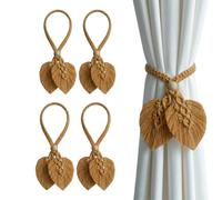 TopHomer Lot de 4 embrasses de rideaux en corde style Boho - 5 options de couleurs, embauchoir à corde tricoté à la main avec perles en bois naturel réglables pour décoration intérieure et extérieure