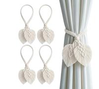 TopHomer Lot de 4 embrasses de rideaux en corde style Boho - 5 options de couleurs, embrasses à tricoter à la main avec perles en bois naturel réglables pour décoration intérieure et extérieure (Beige