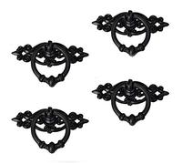 TopHomer Lot de 4 poignées de tiroir rétro, style antique pour meubles de cuisine, armoire, placard, tiroir, poignée anneau, bouton, poignées vintage avec vis, 65 x 46 mm, noir