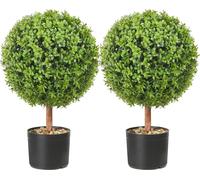 Topiaires artificielles en buis, hauteur 60 cm (2 pièces), topiaires artificielles en forme de boule avec jardinières, plante artificielle verte avec feuilles remplaçables et port pour décoration inté