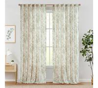 TOPICK Rideau Aspect Lin Alice Vert Passants Cachés,L140xH245 Lot de 2 | Pour Salon, Chambre à Coucher, Maison de Campagne, Porte et Bureau