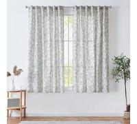 TOPICK Rideau Aspect Lin Floral Passants Cachés, Bleu L140xH145, Lot de 2 | Pour Salon, Chambre à Coucher, Maison de Campagne, Porte et Bureau