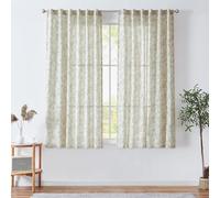 TOPICK Rideau Aspect Lin Floral Passants Cachés, Vert L140xH145, Lot de 2 | Pour Salon, Chambre à Coucher, Maison de Campagne, Porte et Bureau