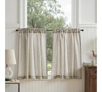 TOPICK Rideau Cuisine Brise Bise, Rideaux Court a Rayure, Lot de 2 Gris sur Beige 90L x 75H cm, à Passe Tringle, Parfait Decration pour sous Evier Fenêtre Cache Placard