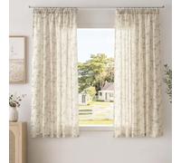 TOPICK Rideau Toile de jouy,Passants cachés,L140cm × H145cm,Lot de 2,Gris | à Motif Floral pour Salon, Rideaux de Plafond au Sol pour Chambre à Coucher, Grand millénaire, décoration de Ferme côtière