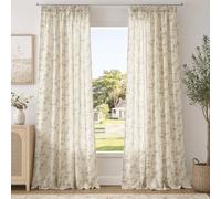 TOPICK Rideau toile de jouy, passants cachés,L140cm× H245 cm,lot de 2,Gris | à Motif Floral pour Salon, Rideaux de Plafond au Sol pour Chambre à Coucher, Grand millénaire, décoration de Ferme côtière