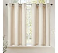 TOPICK Rideaux de Cuisine Voilage à Oeillets Intérieurs Beige 95Lx90H cm, Rideau Brise-Bise Semi-Transparents et Décoratifs pour Placard Evier Salon Petie Fenetre Lot de 2