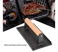 Topiky Cast Iron Steak Weight Wood Handle Bacon Hamburger Press | Presse à viande robuste, outil de cuisson à dessus plat, répartition uniforme de la chaleur, broyeur à hamburgers,