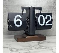 Topiky Horloge de Bureau à Rabat, Horloge de Table de Bureau Rétro Vintage, Horloge à Engrenage Interne Alimentée par Batterie, Horloge à Bascule Mécanique Facile à Lire 24 (Page Noire