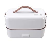 TOPINCN Boîte à Déjeuner électrique Chauffe-plats Portable 300 W 0,8 L Récipient en Acier Inoxydable Anti-fuite Conception Double Couche Détachable, avec Poignée en Silicone et Prise (Prise UE 220V)