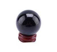 TOPINCN Boule de Cristal de Guérison, Boule de Cristal de Méditation, Sphère de Boule de Guérison en Verre de Quartz Noir Rare Asiatique avec Support en Bois, Décoration de Pierre de