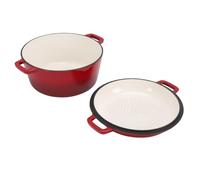 TOPINCN Braisière en Fonte 5QT avec Couvercle de Poêle 2QT pour Braiser, Ragoût, Friture, Marmite Ronde pour une Répartition Uniforme de la Chaleur
