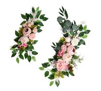 TOPINCN Guirlande de Fausses Fleurs Artificielles à Suspendre, Lot de 2, Décoration D' de Mariage en Tissu de Soie avec Tiges Flexibles pour Cérémonie, Réception, Décoration de Fête à (Pink)