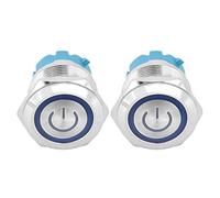 TOPINCN Interrupteur à Bouton-poussoir étanche IP65 à 4 Broches, Bouton Rond en Acier Inoxydable Durable avec Lumière LED pour Applications de Tableau de Bord, Paquet de 2 (BLUE)