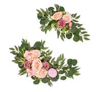 TOPINCN Lot de 2 Fleurs Artificielles, Arrangement Floral Rétro Européen avec Pétales de Camélia Superposés et Feuilles D'eucalyptus, Imperméable et Anti-poussière pour Décoration D' de (Pink)