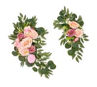 TOPINCN Lot de 2 Fleurs Artificielles pour de Mariage, Guirlandes Florales Rétro Européennes avec Pétales de Camélia Superposés et Feuilles D'eucalyptus pour Décoration de Réception de (Pink)