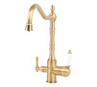 TOPINCN Robinet de Lavabo 2 Poignées en Laiton, Bec Haut Arc 360° Rotation, Mitigeur Eau Chaude Froide Finition Antique pour Meuble