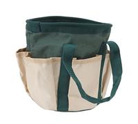 TOPINCN Sac à Outils de Jardin Rond en Tissu Oxford 600D Résistant aux Déchirures, Fourre-Tout de Rangement avec 1 Grande Poche, Plusieurs Poches Latérales pour Femmes et (Vert avec Couleur crème)