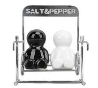 TOPINCN Set de Salière et Poivrière, Figurines Modernes en Céramique Noir et Blanc, Support en Acier Inoxydable, Design Couple, 2 Pièces pour Cuisine