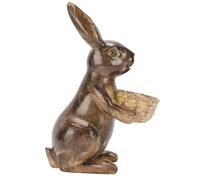 TOPINCN Statue de Lapin en Résine Bronze, Figurine de Jardin Artisanale, Décoration Extérieure avec Mangeoire à Oiseaux, pour Terrasse Maison, Design Réaliste, Décoration Polyvalente
