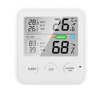 TOPINCN Thermo-hygromètre Numérique de Haute Précision, écran LCD avec Fonction D'alarme, pour Salle de Fleurs, Bureau, Matériau ABS Blanc (WHITE)
