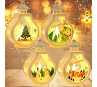 TOPJOWGA 4PCS Lanternes de Décoration de Noël, Decoration Noel Lanterne, Lanterne LED Noël, NoëL Suspendu Lampe, Lanterne Pere Noel, Décoration de Noël de Table Intérieure Extérieur