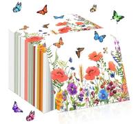 TOPJOWGA Serviette en Papier, 100 Pièces de Serviettes Fleurs, Printemps Papillons, Prairie Fleurie, Serviettes de Fleurs Décoration de Table pour Fête