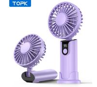 TOPK K38 Ventilateur portatif, ventilateur de cou de voyage personnel multifonction 3 en 1 de 000 mAh avec affichage numérique, 90 ° Ventilateur de bureau pliable Pink 2400mah