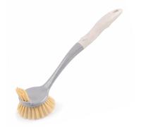 Topolenashop Brosse plate double tête avec grattoir - Brosse de cuisine avec poils durs et poignée antidérapante pour casseroles, lave-vaisselle, poêles et évier, nettoyage des angles difficiles
