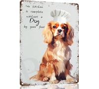 TopPacific Impression d'art de cuisine Cavalier-King-Charles Spaniel - Plaque en métal amusante - Décoration murale vintage pour maison, porte, jardin, bar, restaurant, café, bureau, boutique, bar,