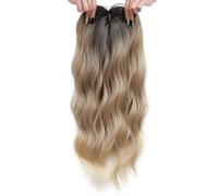 Topper capillaire ondulé de 22 pouces pour femme, mèches dégradées blond doré profond, fibre synthétique résistante à la chaleur, base en dentelle réaliste, maintien sûr avec clips de fixation