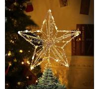 Topper d'arbre de Noël, cime d'arbre d'étoile de LED avec la Perle d'or, Cime d'arbre de Neige Pentagramme éclairé avec 20 Mini lumières pour décorations d'arbre de Noël(Petite Taille)(23 * 18CM)