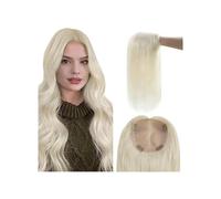 Topper de cheveux humains lisses et soyeux blond platine, base MoNo et PU