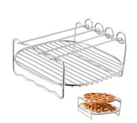 TOPPERFUN Grille Rectangulaire et Support de Cuisson en Acier Inoxydable 4 Brochettes, Double Couche Résistante pour Friteuse à Air pour Barbecue Extérieur