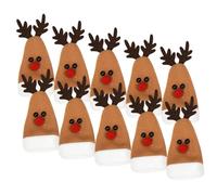 TOPPERFUN Lot de 10 Pochettes de Vaisselle en Tissu Forme Chapeau de Noël Élan Marron 14x6 Cm pour Couverts et Décoration Bouteille Vin Fête Noël