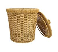 TOPPERFUN Poubelle Imitation Osier Tressée Ronde Petite 20X28 CM avec Couvercle Hermétique en Polypropylène et Structure Fer pour Salle de Bain Bureau Cuisine Corbeille à Déchets