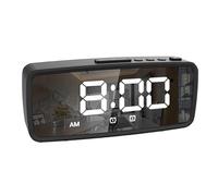 TOPPERFUN Réveil de Chevet Multifonctionnel LED Base Stable et Système 12/24 Heures en Matériau Miroir Abs Noir, pour Bureau ou Chambre