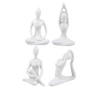TOPPERFUN Statuette Fille Yoga 4 Pièces en Céramique Blanche, Décoratif | Ornement Artisanal, Pièce D’intérieur de Table, Format Compact pour Salon ou Bureau Style Aléatoire
