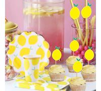 Toppers de gâteau au citron pour l'été, assiettes standard en papier britannique, décoration de fête au citron, joyeux anniversaire, fournitures de gâteau bricolage, poulet 10pcs Lemon