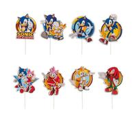 Toppers / Piques à gâteau - SONIC - Cupcake Anniversaire - 16 pièces - 8 designs - Multicolores (11 x 4,5 cm)